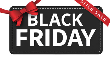 Black friday sale sign with red bow and ribbon isolated on transparent background