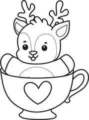 Fototapeta premium Cute Deer icon. Funny baby Deer animal series stock illustration. Life of fluffy Deer designs. Coloring pages of cute deer icon. 