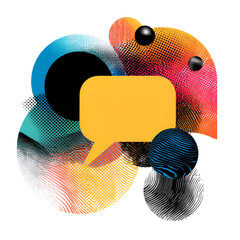 Abstract colorful speech bubble with textured shapes isolated on transparent background