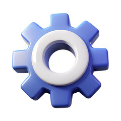 3d icon of a blue and white 3d rendered gear icon isolated on a transparent background.