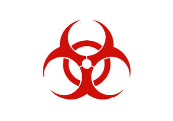 Red biohazard symbol on a white background indicating biological risk and potential danger warning sign