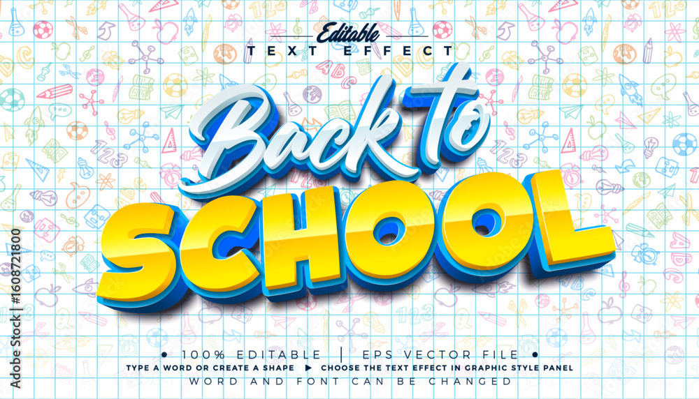 Poster welcome back to school editable illustrator text effect design vector graphic style effect with cust