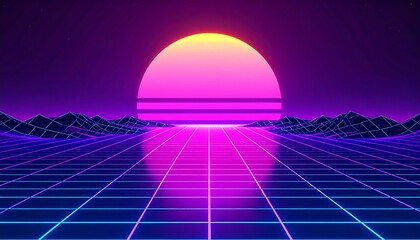 Futuristic sunset over a digital landscape