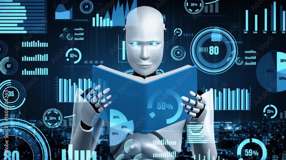 Poster future financial technology controll by ai robot huminoid uses machine learning and artificial intel