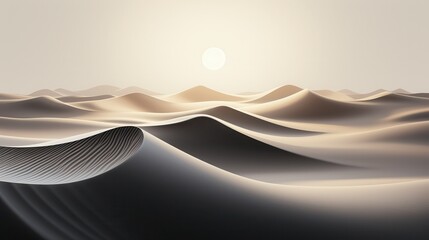 A serene landscape featuring soft, undulating sand dunes under a golden sun.