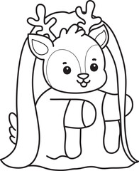 Cute Deer icon. Funny baby Deer animal series stock illustration. Life of fluffy Deer designs. Coloring pages of cute deer icon.
