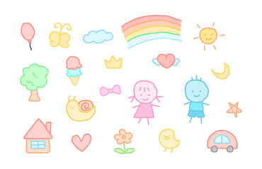 child like pastel tone doodle drawing set