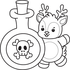 Cute Deer icon. Funny baby Deer animal series stock illustration. Life of fluffy Deer designs. Coloring pages of cute deer icon.
