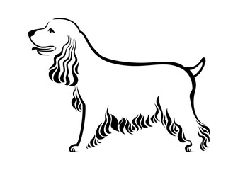 Simple and cute American cocker spaniel hand drawn line drawing. Decorative portrait of Dog vector isolated illustration in black color on white background. Image for design and tattoo. 