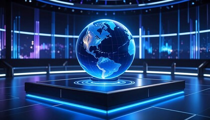 Holographic Earth in futuristic control room