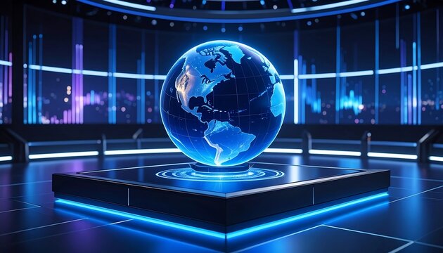 Holographic Earth in futuristic control room