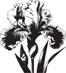 Iris flower silhouette, Iris flower vector illustration, Black silhouette of iris, narcissus, and lily flower isolated on a white background