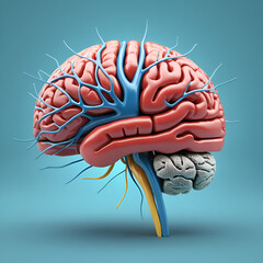 human brain, nerves with circler system anatomy. 3d illustration