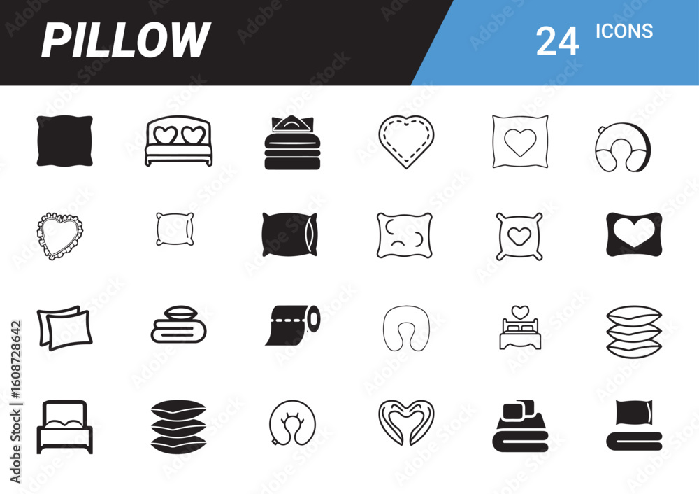 Aufkleber pillow icons set: a comprehensive array of pillow icons, perfect for illustrating concepts related t