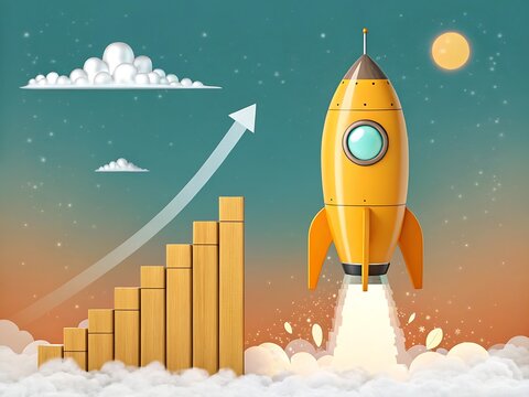 Rocket launch symbolizing business growth and success