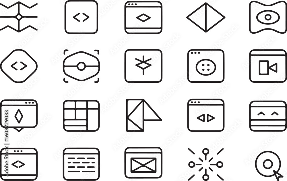 Poster modern user interface icon set featuring a clean minimalist silhouette design for digital applicatio