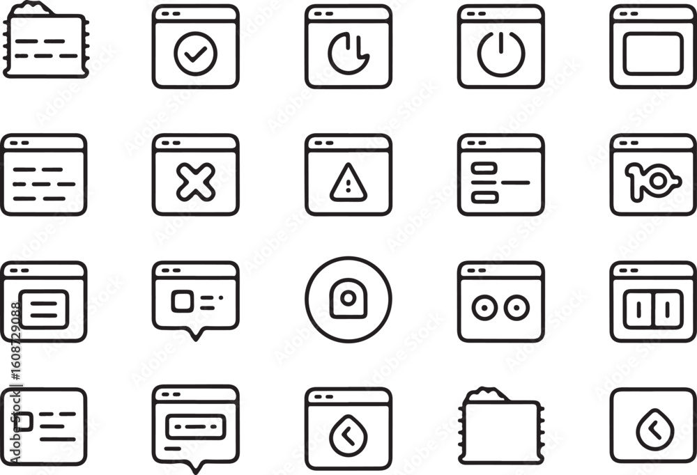 Poster modern ui icon set featuring a distinctive silhouette design for digital interfaces