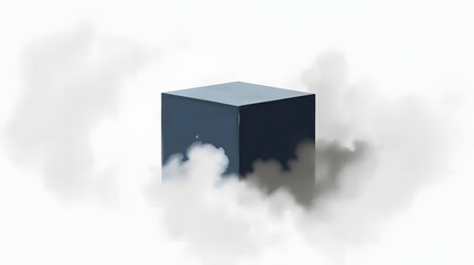 Geometric Minimalist Art: Abstract Cube with Dramatic Lighting and Fog