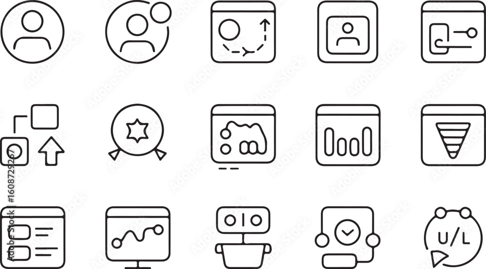 Poster modern ui icon set featuring a versatile black silhouette for digital interfaces and applications