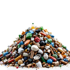 Highlighting environmental challenges, this image depicts a pile of mixed waste isolated with a transparent, png, and white background