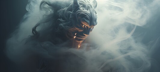 a light sphinx demon , coming out of the smoke, generative AI