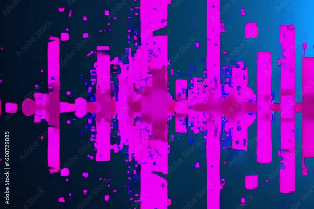 Poster abstract digital visualization of audio sound waves in vibrant magenta, representing dynamic sound f