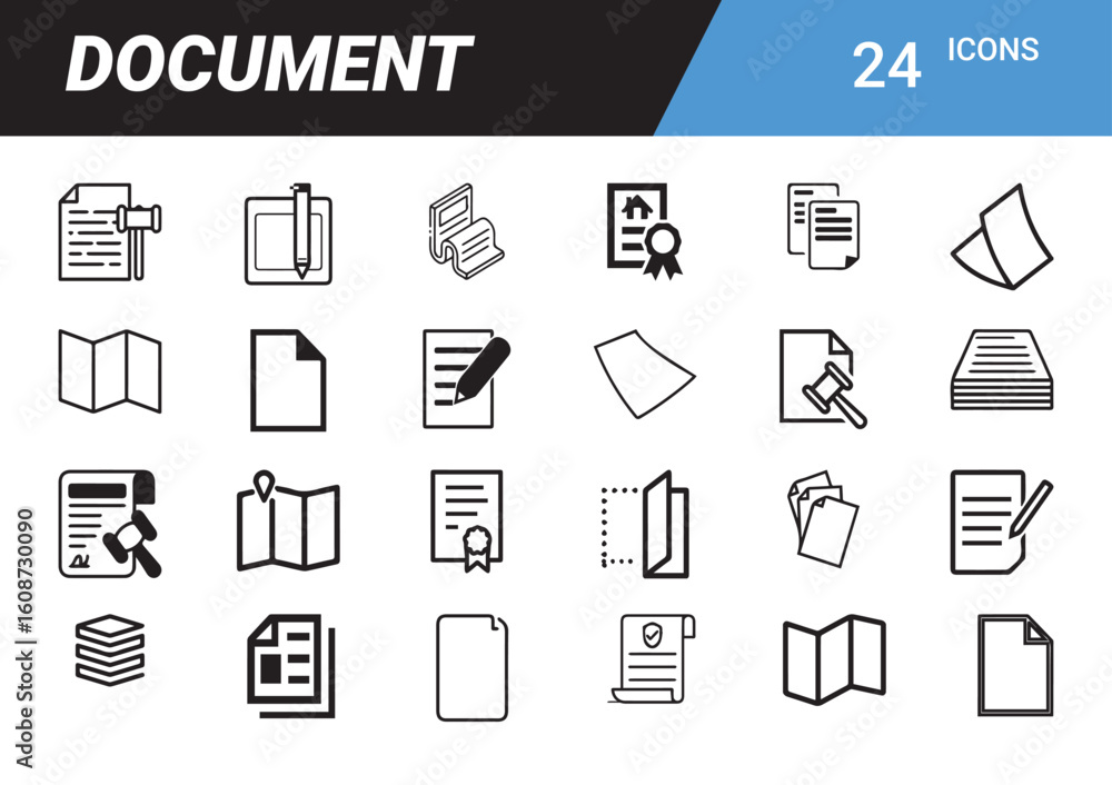 Poster collection of document icons: a comprehensive set of digital-style icon representations of documents