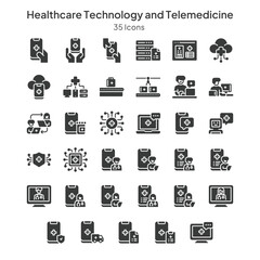 healthcare technology and telemedicine icons collection
