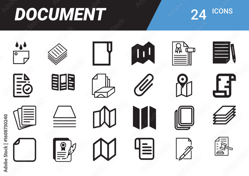 Poster document icons: a comprehensive set of minimalist document icons. representing different types of pa