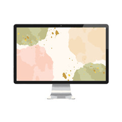 Decorative monitor with soft pastel colors and gold accents, artistic design