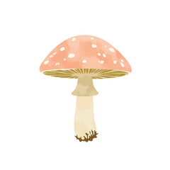 Pastel pink mushroom on white background, nature-inspired decor