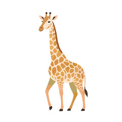 Naklejka premium Giraffe walking in pastel colors on white background, whimsical design