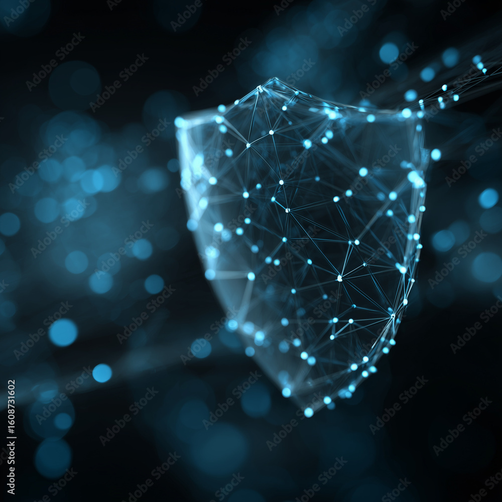 Poster secure your digital world with this stunning glowing network shield, symbolizing advanced cybersecur