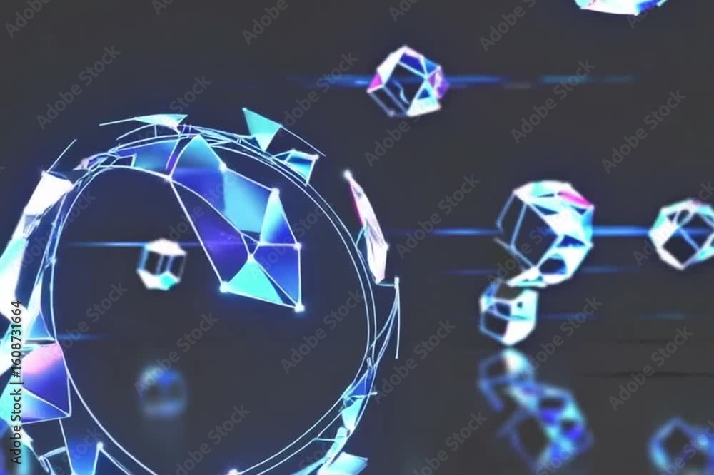 Poster abstract geometric shapes with light and shadow. a digital artwork of luminous and vibrant objects.