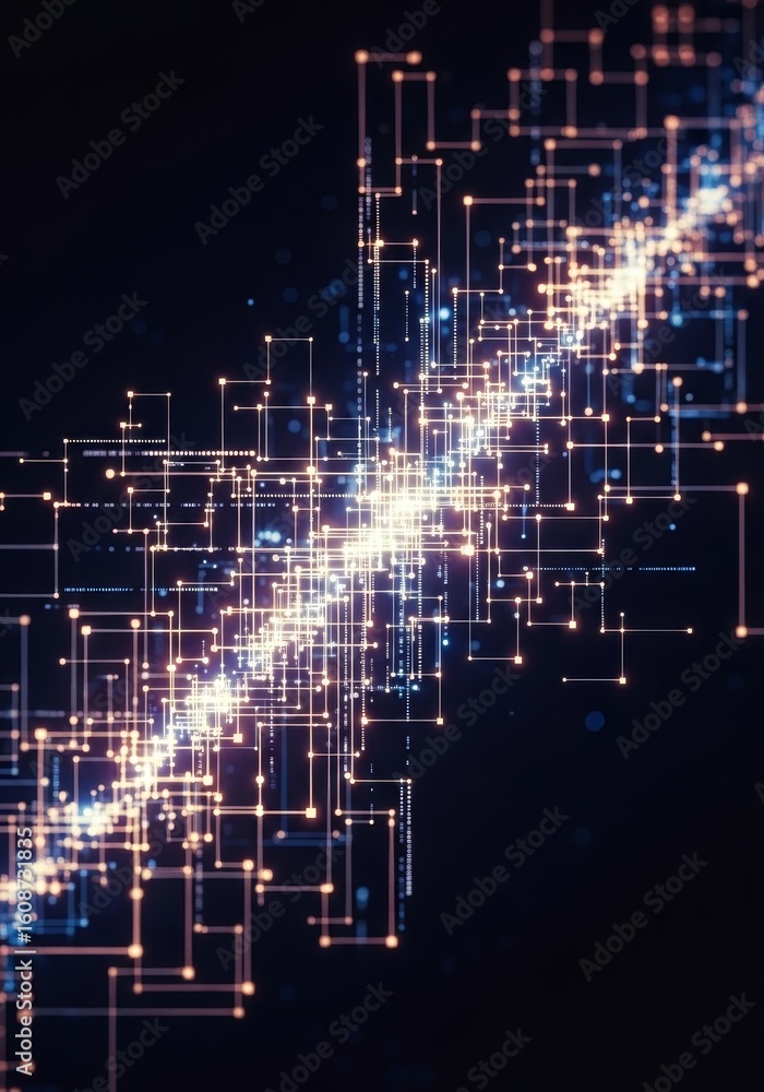 Poster network stream - abstract of a glowing network stream, ideal for technology, connectivity, and data 