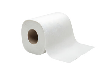 White toilet paper roll with unrolled sheet isolated on transparent background
