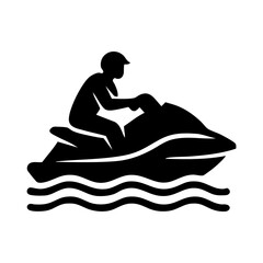 Silhouette of jet ski rider speeding on water