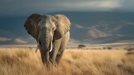 Obraz premium Majestic elephant roaming the serengeti wildlife photography natural habitat wide-angle view nature conservation