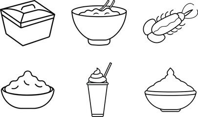 Asian Street Food Sketch Set with Dumplings Noodles Milkshake and Dessert.eps