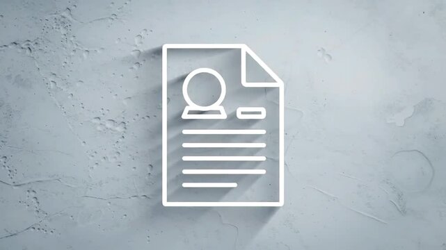 White outline of a resume or profile document icon on a textured gray background.