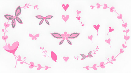 PNG pink coquette design element set, transparent background