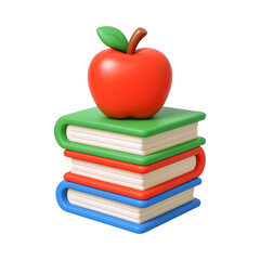 Colorful books stacked with red apple on top, symbolizing education and learning