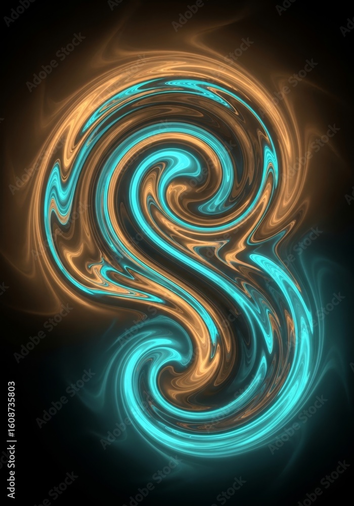 Poster abstract swirl design - a mesmerizing abstract featuring a swirling blend of teal and bronze hues, c