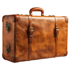 Classic Brown Leather Briefcase Isolated on White Background. A high resolution PNG image of vintage leather briefcase.