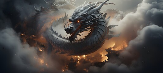 a light dragon lotus , coming out of the smoke, generative AI