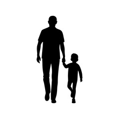 Father and child walking together holding hands silhouette