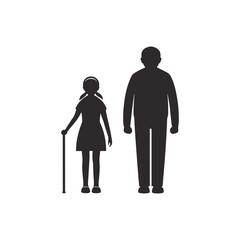 Young girl with cane and man silhouette standing