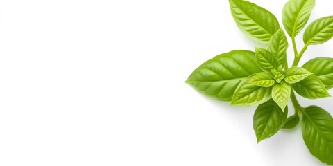 Fototapeta premium Single vibrant green basil leaf, isolated on pure white background, green, macro