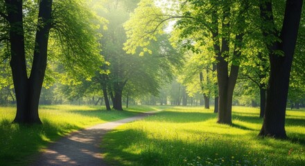 Fototapeta premium Sunlit Path In Lush Green Forest