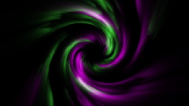 Colorful abstract swirl pattern with green purple and pink on black background